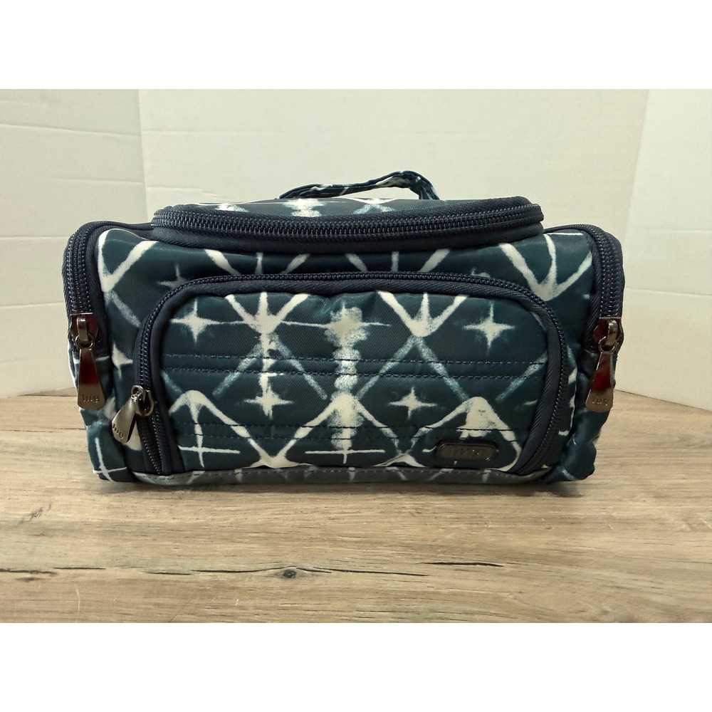 Lug Mini Trolley Cosmetic Case Indigo Shibori Quilted Travel Makeup Bag